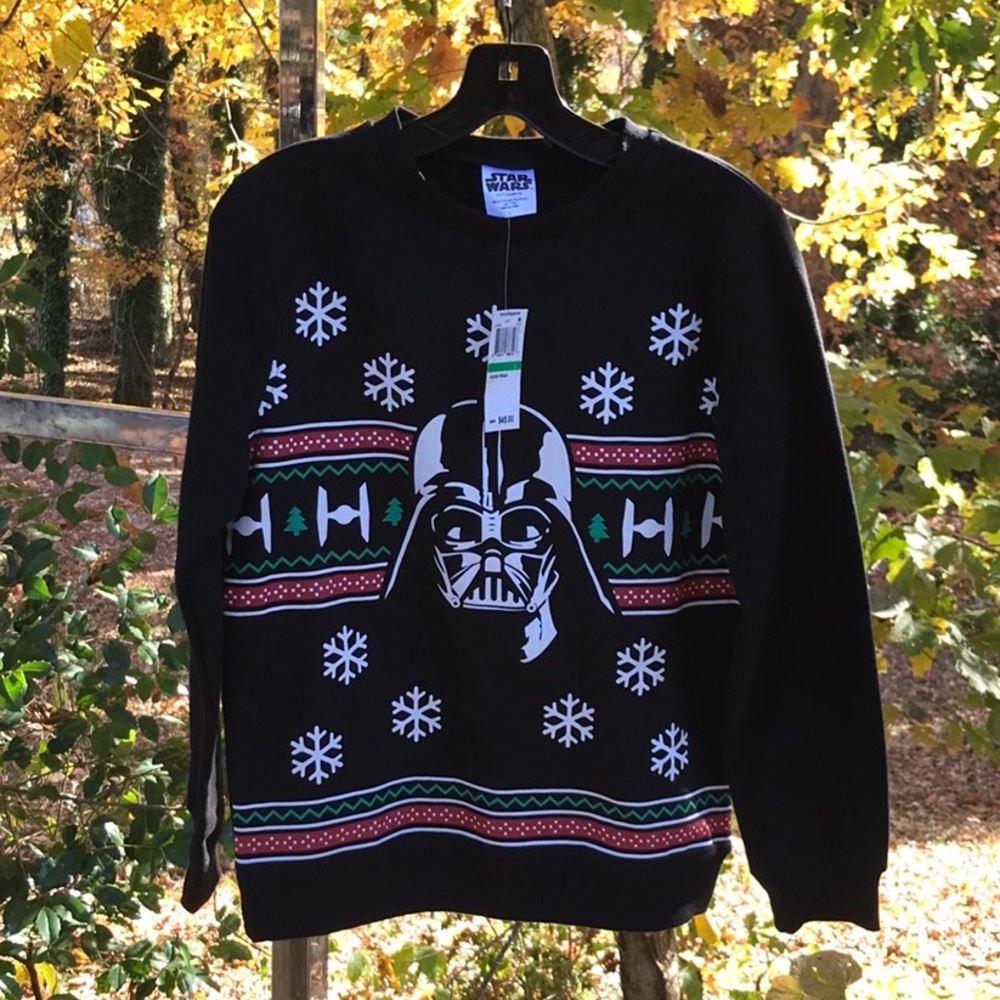 NWT Star Wars Christmas Holiday Black Darth Vader Sweat Shirt Boys L